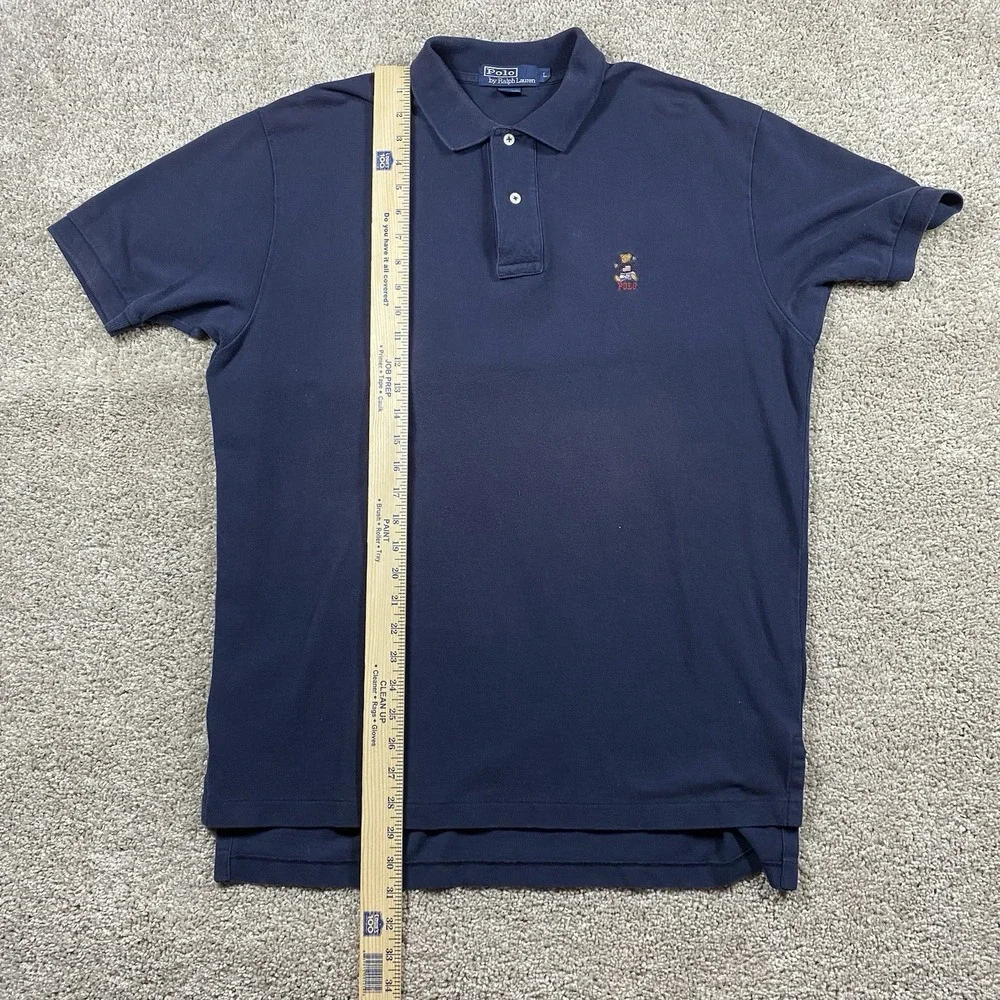 Polo Ralph Lauren Baby Bear Shirt Mens Large Knit‎ Blue Logo Collar Embroidered